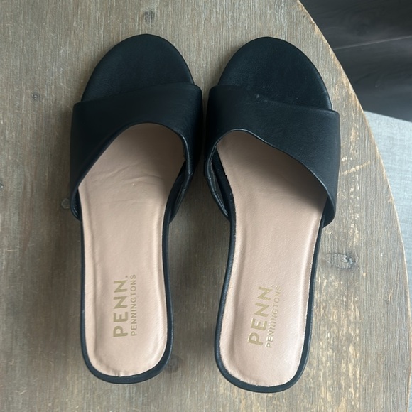 Penningtons Geometric Block Heel Slip On Sandal Black Size 12 WW - Picture 13 of 16